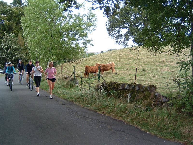 DSCF0088 Injuries couldn't stop the Harriers. Those with injuries were still able to enjoy the long Sunday run on mountain bikes. Meanwhile, Dawn and Frances wish they were injured too.